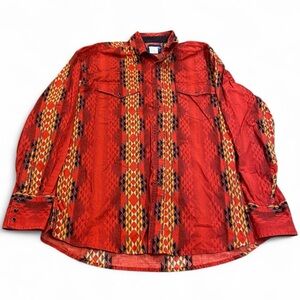 VTG Wrangler Brushpopper Shirt Mens Aztec Sz XL Long Sleeve Western Cowboy